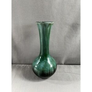 Vintage Blue Mountain Pottery Vase 8.25"x4"Green Drip Glaze‎ MCM Decor